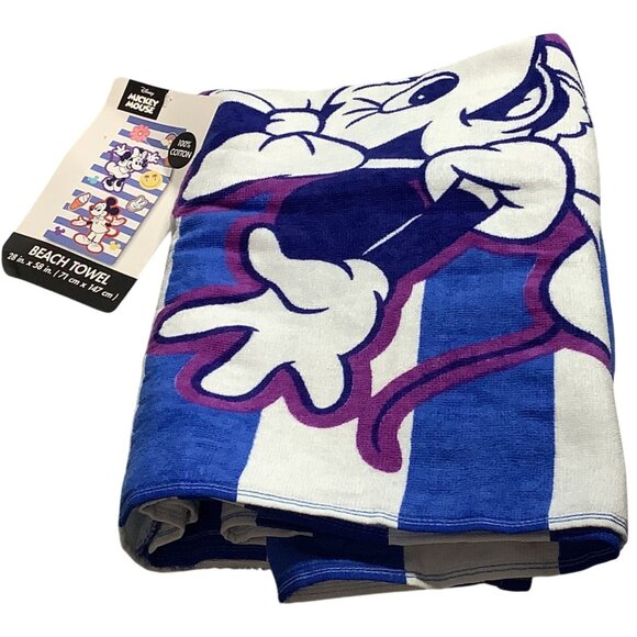 Disney Mickey Mouse & Friends Minnie Striped 100% Cotton Beach Towel 28" x 58" - Picture 7 of 8